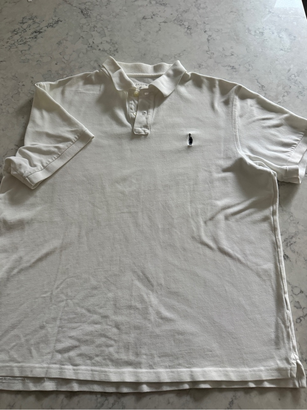 J.Crew Polo Shirt Men’s Large White Pique Cotton Embroidered Logo Y2K